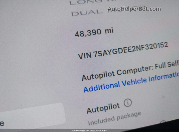 7SAYGDEE2NF320152 2022 TESLA MODEL Y Blue 