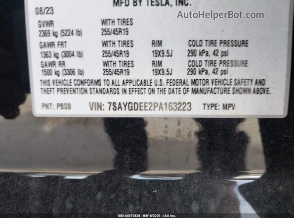 7SAYGDEE2PA163223 2023 TESLA MODEL Y Black Շարժիչի բաժամունքի տեսք