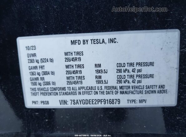 7SAYGDEE2PF916879 2023 TESLA MODEL Y Black ძრავის განყოფილების ხედი