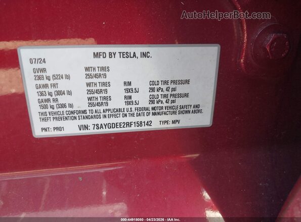 7SAYGDEE2RF158142 2024 TESLA MODEL Y Red Engine compartment view