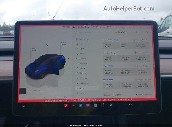 7SAYGDEE2RF199855 2024 TESLA MODEL Y Blue Widok tylnych siedzeń