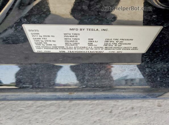 7SAYGDEE2TA478307 2026 TESLA MODEL Black Շարժիչի բաժամունքի տեսք