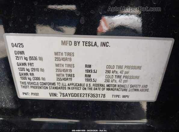 7SAYGDEE2TF353178 2026 TESLA MODEL Y Black Vista del compartimento del motor