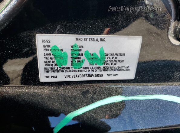 7SAYGDEE3NF456029 2022 TESLA MODEL Black Widok wnętrza 360 stopni