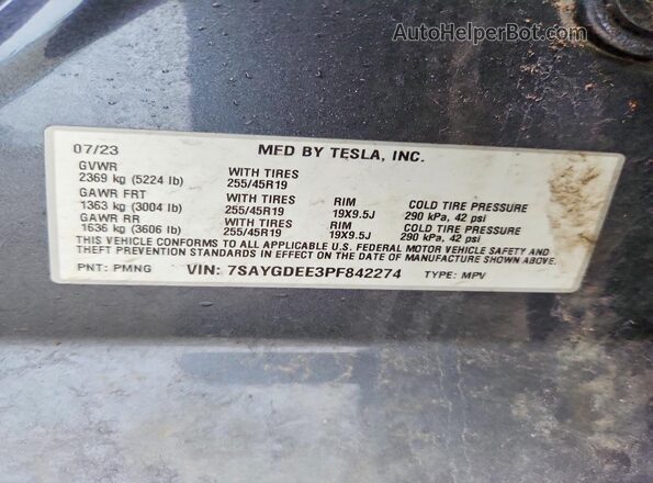 7SAYGDEE3PF842274 2023 TESLA MODEL Charcoal Սալոնի 360 աստիճան տեսք
