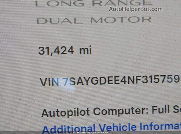 7SAYGDEE4NF315759 2022 TESLA MODEL Y Black 