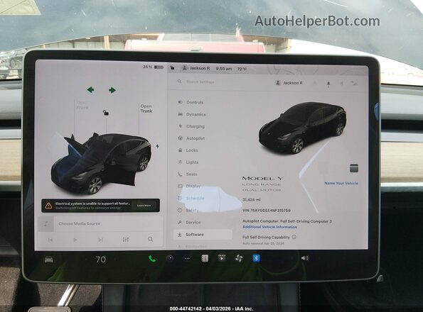7SAYGDEE4NF315759 2022 TESLA MODEL Y Black 