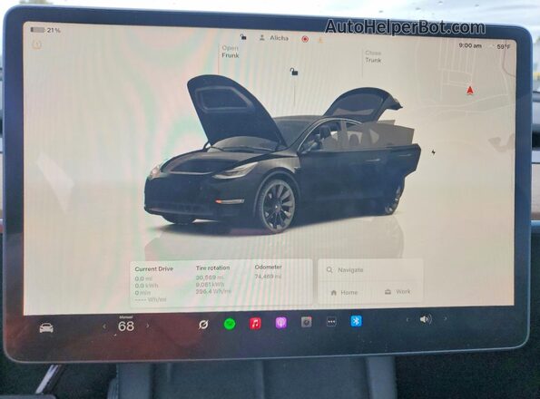 7SAYGDEE5NF506414 2022 TESLA MODEL Black ხელსაწყოთა პანელის ხედი