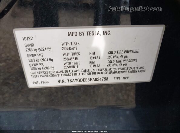 7SAYGDEE5PA024798 2023 TESLA MODEL Y Black ძრავის განყოფილების ხედი