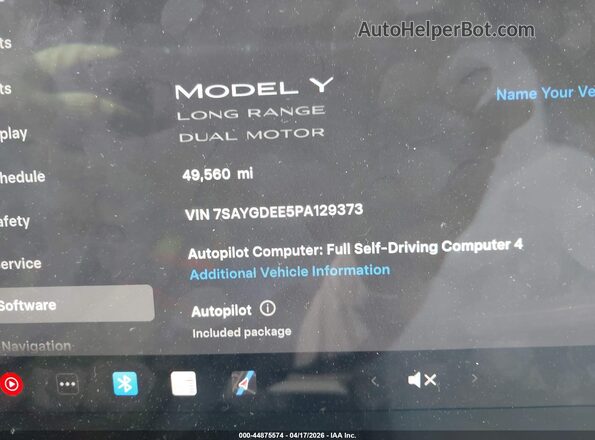 7SAYGDEE5PA129373 2023 TESLA MODEL Y White Vista de los asientos traseros