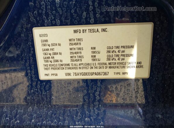 7SAYGDEE6PA067367 2023 TESLA MODEL Y Blue Widok komory silnika
