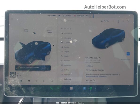 7SAYGDEE6PA067367 2023 TESLA MODEL Y Blue Widok tylnych siedzeń