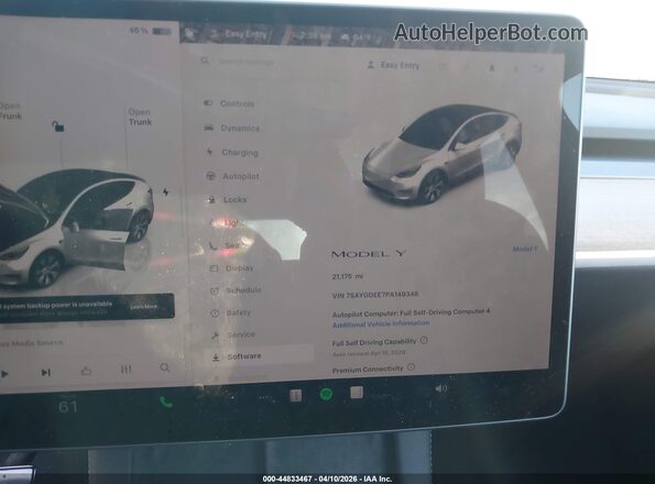 7SAYGDEE7PA149348 2023 TESLA MODEL Y White Widok tylnych siedzeń