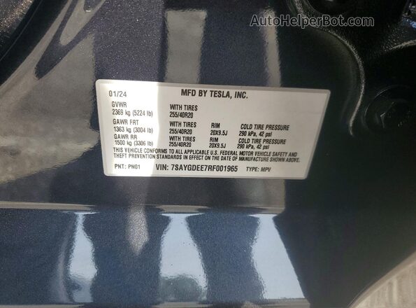 7SAYGDEE7RF001965 2024 TESLA MODEL Black 360 interior view