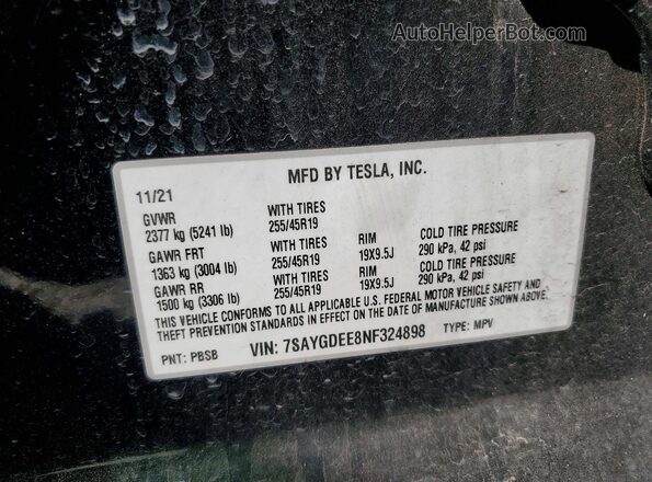 7SAYGDEE8NF324898 2022 TESLA MODEL Black ძრავის განყოფილების ხედი