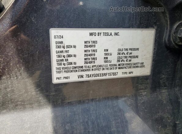 7SAYGDEE8RF157657 2024 TESLA MODEL Gray VIN კოდის სტიკერის ხედი