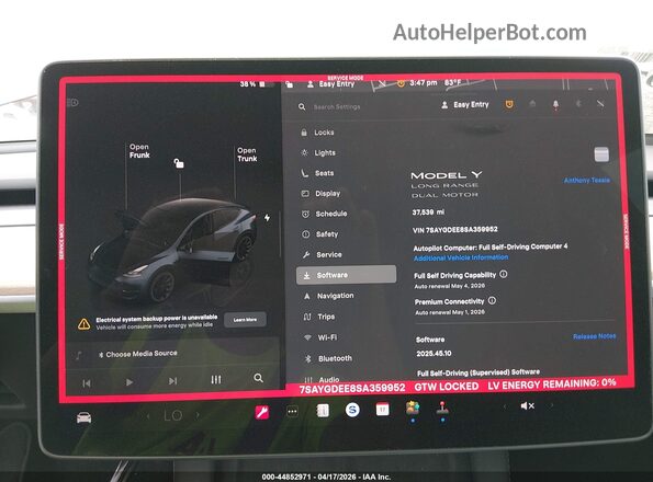7SAYGDEE8SA359952 2025 TESLA MODEL Y Blue Vista de los asientos traseros