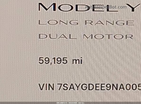 7SAYGDEE9NA005930 2022 TESLA MODEL Y Black 