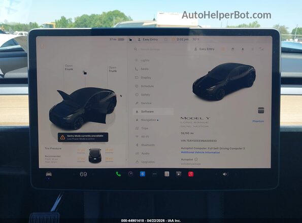 7SAYGDEE9NA005930 2022 TESLA MODEL Y Black Widok tylnych siedzeń