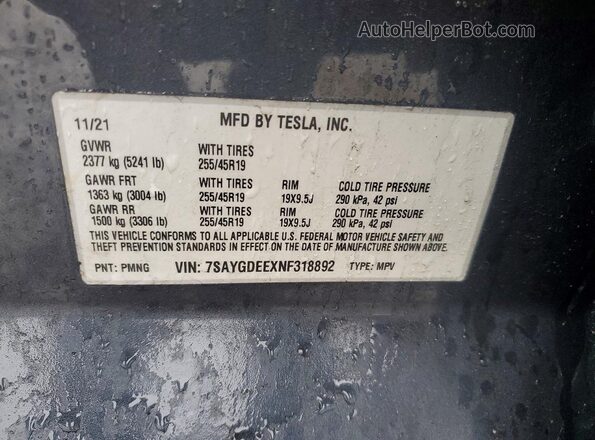 7SAYGDEEXNF318892 2022 TESLA MODEL Gray Widok komory silnika