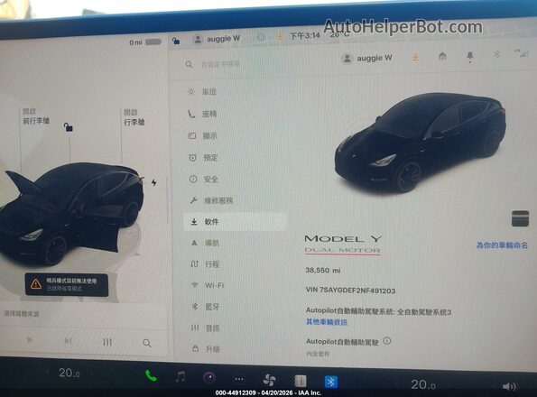 7SAYGDEF2NF491203 2022 TESLA MODEL Y Black 