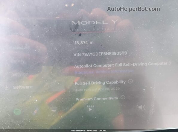 7SAYGDEF5NF393590 2022 TESLA MODEL Y Blue 