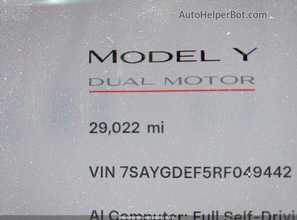 7SAYGDEF5RF049442 2024 TESLA MODEL Y White 