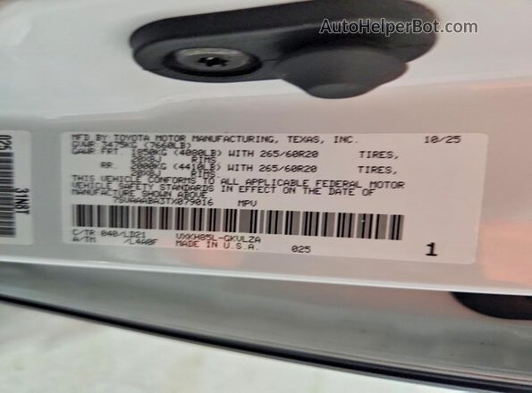 7SVAAABA3TX079016 2026 TOYOTA LIMITED White VIN sticker view