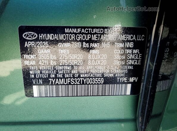 7YAMUFS32TY003559 2026 HYUNDAI IONIQ Зеленый Панорамный вид салона 360°