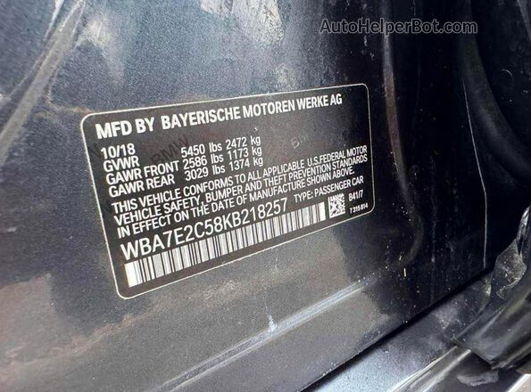 WBA7E2C58KB218257 2019 BMW OTHER Charcoal Widok tylnych siedzeń