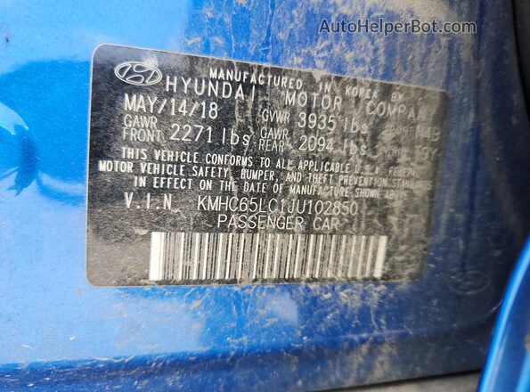 KMHC65LC1JU102850 2018 HYUNDAI IONIQ Синий Панорамный вид салона 360°