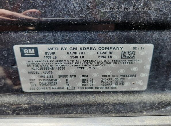 KL4CJESB5HB149536 2017 BUICK ENCORE Черный Панорамный вид салона 360°