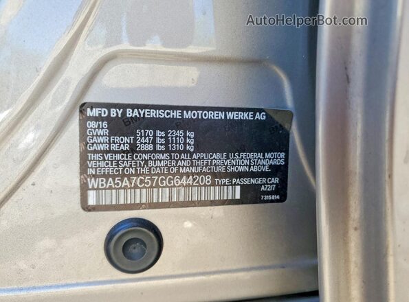 WBA5A7C57GG644208 2016 BMW OTHER Серебряный Вид наклейки с VIN-кодом