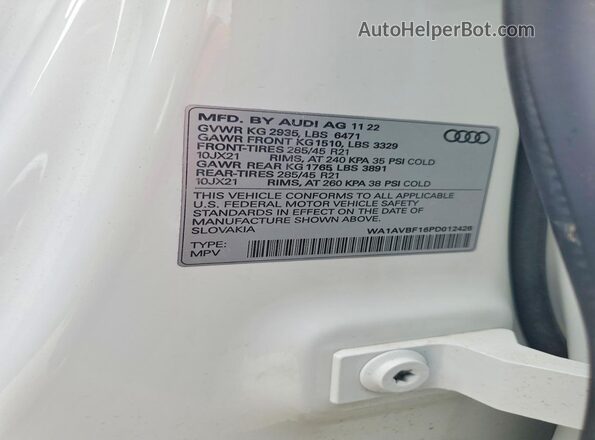 WA1AVBF16PD012426 2023 AUDI Q8 White Панорамний вид салону 360°