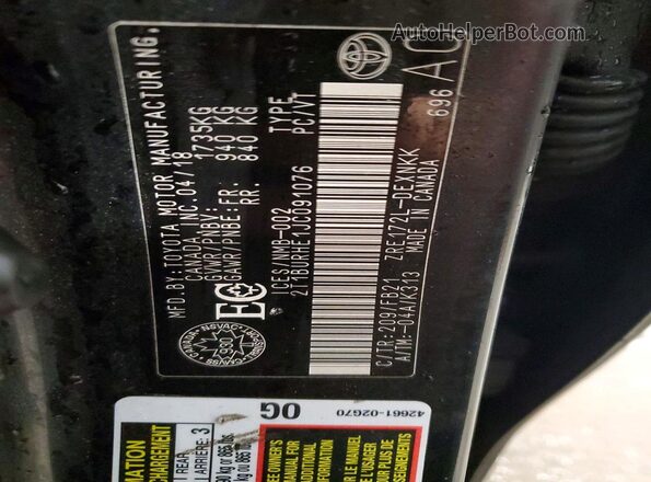 2T1BURHE1JC091076 2018 TOYOTA LL Черный Вид подкапотного пространства