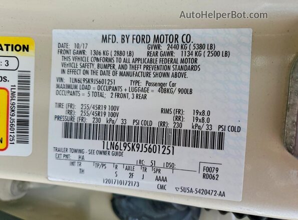 1LN6L9SK9J5601251 2018 LINCOLN CONTINENTA Бежевый Вид подкапотного пространства