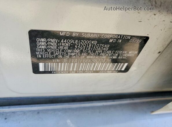 JF1VA1F66K8822428 2019 SUBARU WRX Белый Вид наклейки с VIN-кодом