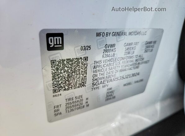 5GAEVARS3SJ213024 2025 BUICK ENCLAVE White Widok wnętrza 360 stopni