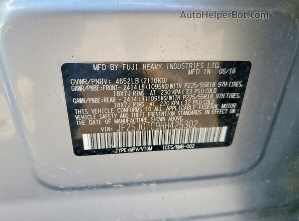 JF2SJGTC9HH425302 2017 SUBARU FORESTER2. Серебряный 
