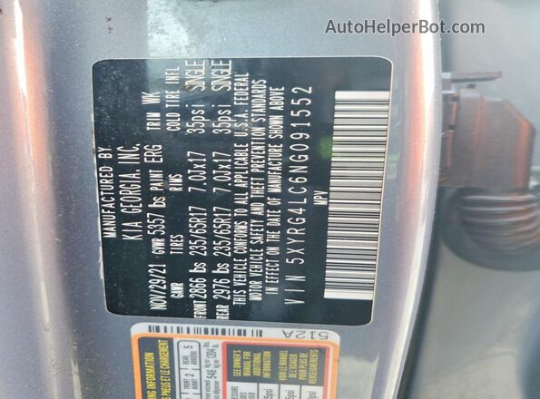 5XYRG4LC6NG091552 2022 KIA SORENTO Silver Панорамний вид салону 360°