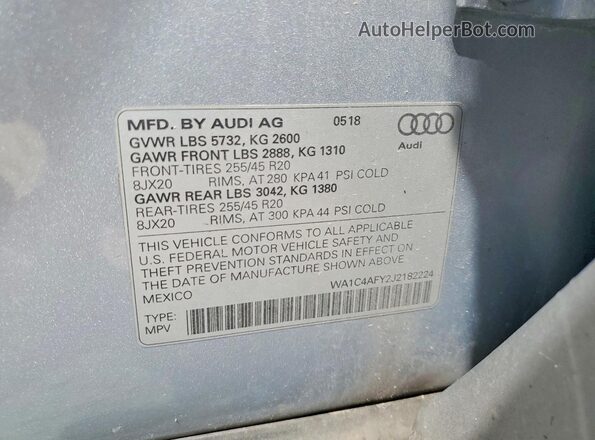 WA1C4AFY2J2182224 2018 AUDI SQ5 Серебряный Вид наклейки с VIN-кодом