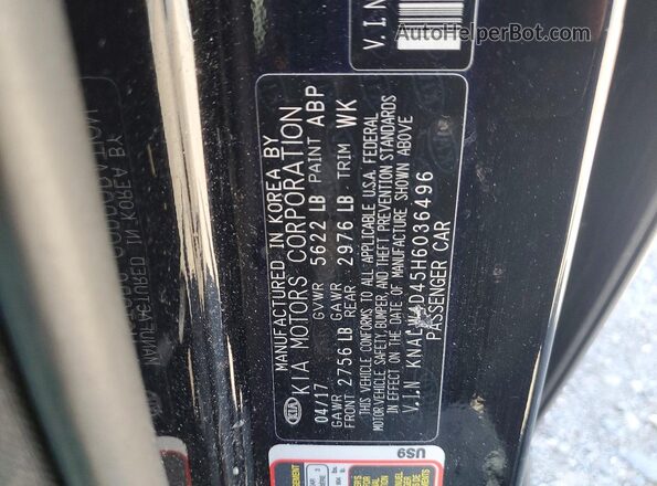 KNALW4D45H6036496 2017 KIA K900 Черный Вид наклейки с VIN-кодом