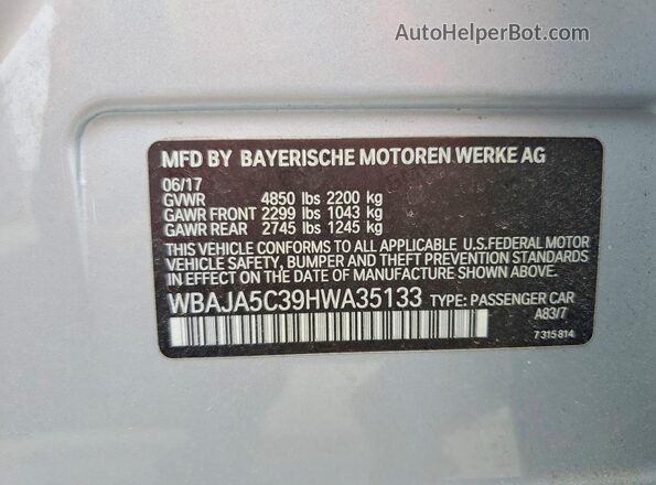WBAJA5C39HWA35133 2017 BMW OTHER Silver Widok naklejki z numerem VIN