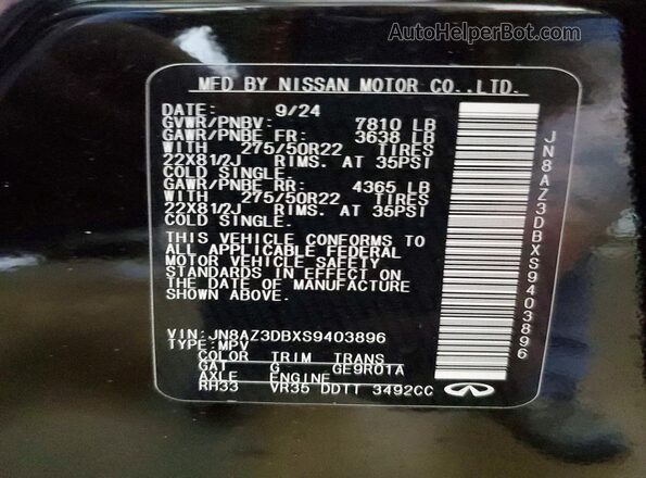 JN8AZ3DBXS9403896 2025 INFINITI QX80 Черный 