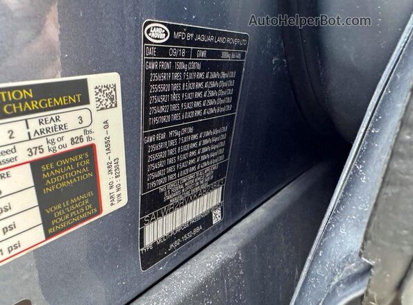 SALWR2RVXKA823843 2019 LAND ROVER RANGE Синий Вид задней части салона