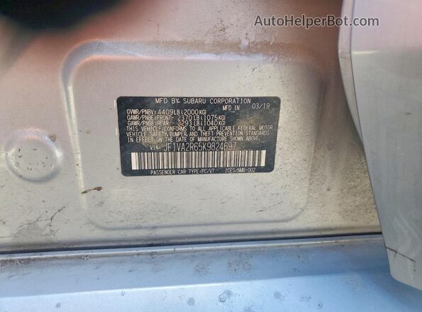 JF1VA2R65K9824697 2019 SUBARU WRX Silver Widok naklejki z numerem VIN