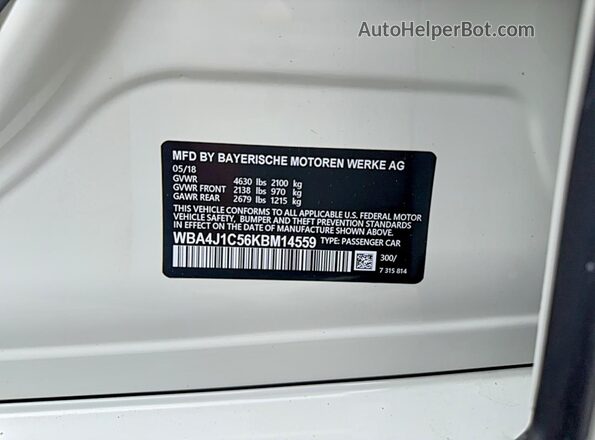 WBA4J1C56KBM14559 2019 BMW OTHER Белый Вид задней части салона