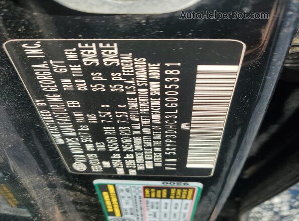 5XYP3DHC3LG005381 2020 KIA TELLURIDE Black Vista de la etiqueta del VIN
