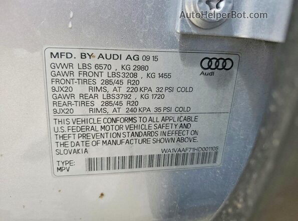 WA1VAAF71HD001105 2017 AUDI Q7 Серебряный Панорамный вид салона 360°