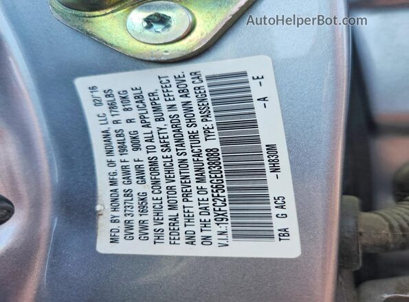 19XFC2F56GE038088 2016 HONDA CIVIC Серебряный Вид наклейки с VIN-кодом